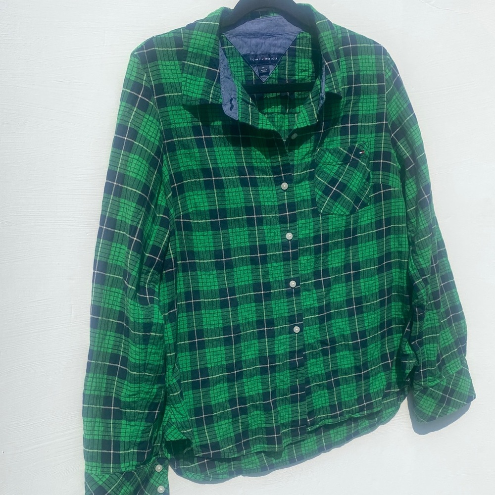 Tommy Hilfiger Green and Navy Plaid Button-Down Shirt - Picture 3 of 10